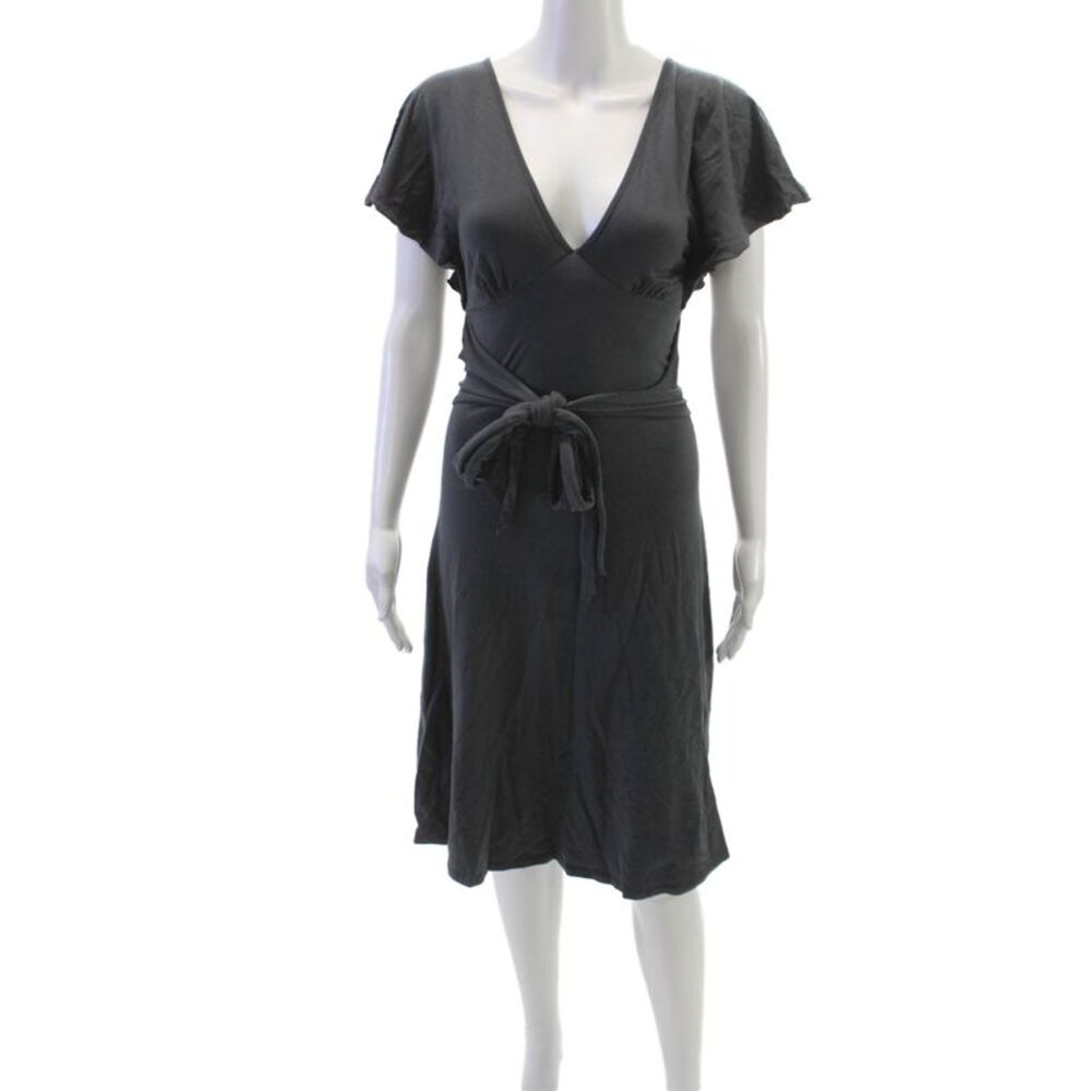 Splendid Women Wrap Dress Gray V Neck Short Sleeve Pima Cotton Size XS